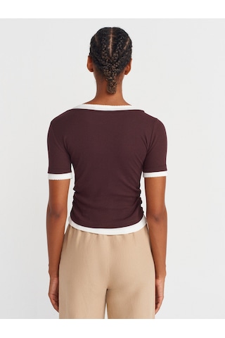 Dilvin 31942 Çift Katlı Büzgülü T-shirt-kahve Kahve