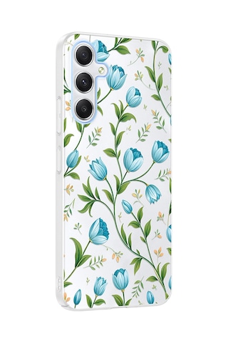Samsung Galaxy Uyumlu A25 Kılıf Kamera Korumalı Desenli Zore Klip Kapak - Mavi Lale -