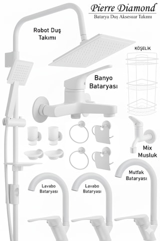 6901 Mutfak Lavabo Banyo Bataryaları Robot Duş Seti Aksesuarlar Siyah Beyaz Gold Krom Renkler Beyaz