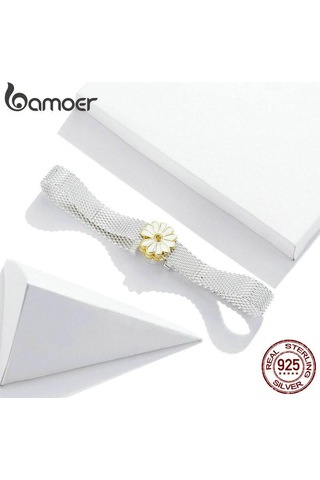 Bamoer Küçük Papatya Kare Delik Boncuk Takı Yapımı İçin Gerçek 925 Ayar Gümüş Göz Kamaştırıcı Kaplama Charm Orijinal Bilezik Bileklik Gümüş