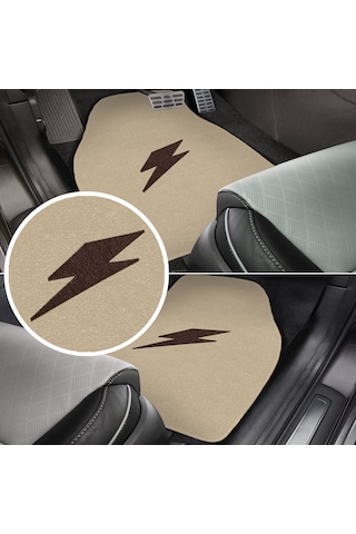 Kahverengi Şimşek Nakış Desenli 5'li Oto Halı Paspas Seti Ön Arka Uyumlu Araç Oto Halı Paspas