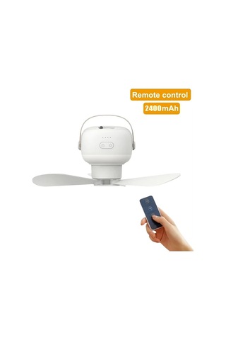 Xuweiwei Taşınabilir Kablosuz Mini Tavan Fanı Işıklı Uzaktan Kumandalı Usb Şarj Edilebilir 7200mah Pil Bej İç Dış Mekan Kamp Ev Ofis Modern Tasarım