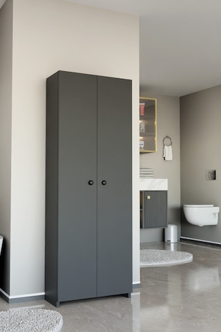 Alpaevmobilya Çok Amaçlı 2 Kapaklı 5 Raflı 150 Cm Banyo Dolabı Organizer Düzenleyici Ve Çamaşır Odası Dolabı Antrasit
