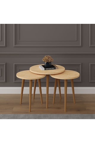 3 Lü Yuvarlak Zigon Sehpa Ahşap Ayaklı-sehpa01-safir Meşe