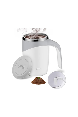 Tenfowee Şarjlı Beyaz Manyetik Karıştırıcı, Çift Duvarlı Isı Saklama, Leak-proof Paslanmaz Çelik Seyahat Bardak Beyaz