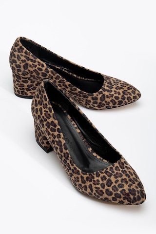 Kadın Kısa Topuklu Ayakkabı Leopar Süet Malzeme Kalın Topuklu-3571 Leopar