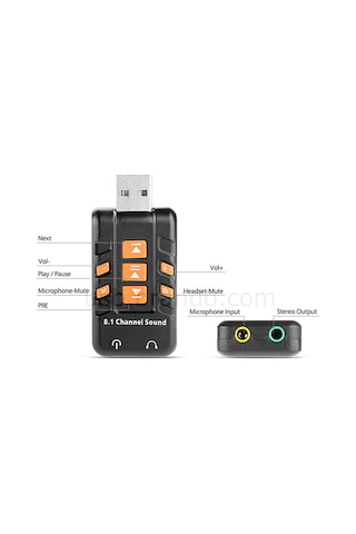 Wozlo 8.1 USB Virtual Sound 3D Ses Kartı - Usb Harici Ses Kartı Chipli
