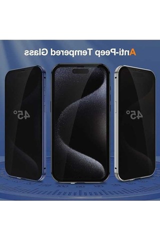 Bloomnest İphone Uyumlu 15 Pro Uyumlu Manyetik Çift Taraflı Anti-gözetleme Temperli Cam Kılıfı Diğer