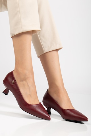 Suins Molina Model Kadın Mini Topuklu Stiletto Ayakkabı Bordo