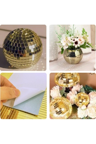 Büro Ev Ofis Etkinik Dekoru İçin 30x30cm Yapışkanlı Kare Gold Cam Mozaik Fayans Aynalı Dekor Panel