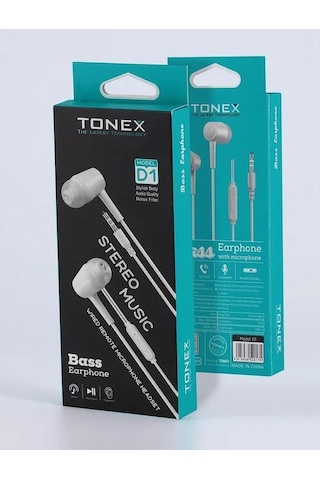 Tonex D1 Bass Earphones Kulak İçi Kablolu Kulaklık 20adet Standlı Kutu Universal