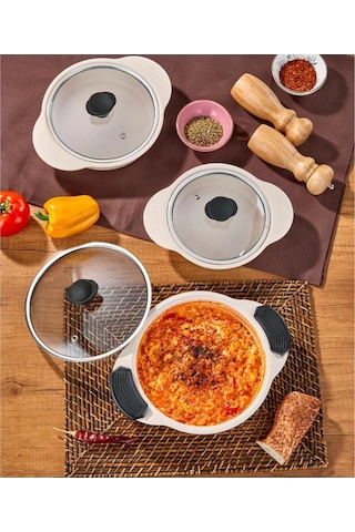 Taç Granit Plus 3'lü Sahan Seti Tak/çıkar Silikon Saplı Krem Tac-4779 Krem