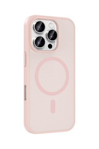 Apple Uyumlu iPhone 16 Pro Kılıf Magsafe Şarj Özellikli Mat Tasarım Lüx Babet Kapak Pembe