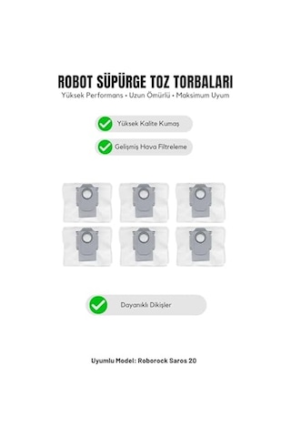 Roborock Saros 20 İle Uyumlu 6'li Toz Torbası Genel