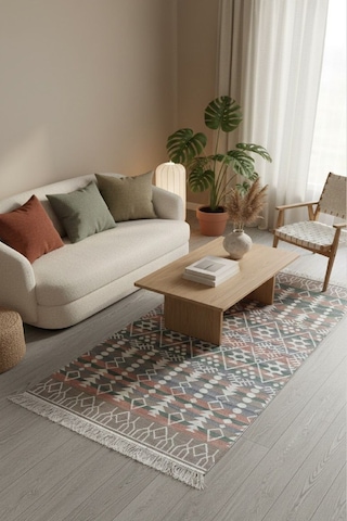 Modern Geometrik Desenli Çift Taraflı Yıkanabilir Kilim Renkli