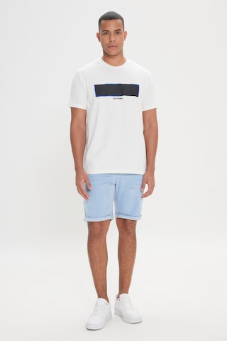 AC&Co / Altınyıldız Classics Erkek Beyaz Slim Fit Dar Kesim Pamuklu Esnek Baskılı Bisiklet Yaka Tişört - Beyaz