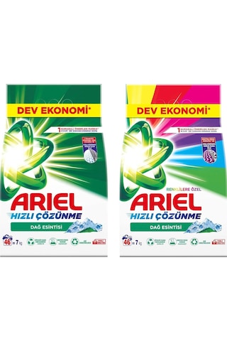Ariel Toz Çamaşır Deterjanı Dağ Esintisi 7 KG + Parlak Renkler 7 KG