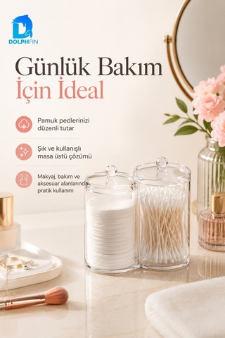 Kristal 3 Bölmeli Şeffaf Kozmetik Organizer Makyaj Takı Ruj Oje Pamuk Düzenleyici