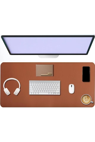 Deri Mouse Pad Dikişli Kenar Çift Yönlü Kullanım Masa Matı Sümen 90x40 Xl Kahverengi