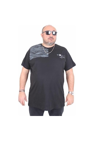 Starbattal Erkek Büyük Beden Sıfır Yaka Tişört Want 25160 Sıyah Siyah