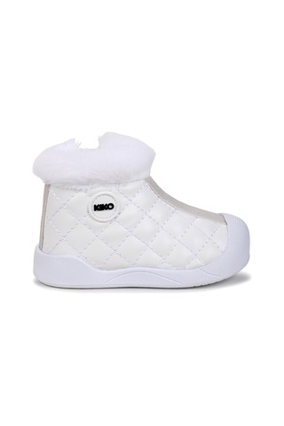 Kiko Kids Biser Fermuarlı Termo Taban Kız Bebek Bot Ayakkabı Beyaz