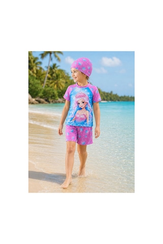 Rony Pony Kids Kız Çocuk Uv Korumalı Mayo Takımı Şapkalı 3 Parça Lacivert