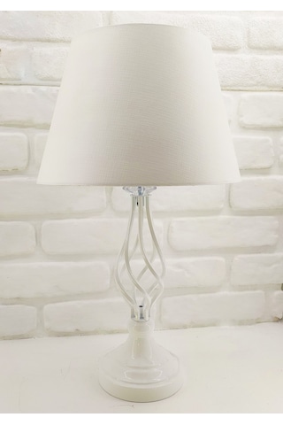 Beyaz Modern Burgulu Taşlı Metal Ayaklı Beyaz Şapkalı Abajur Beyaz