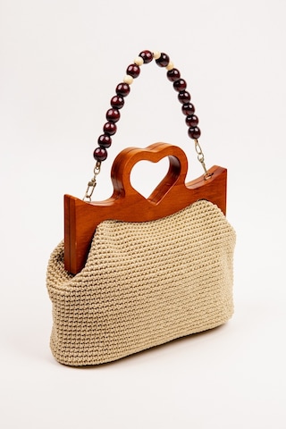 Fabric Craft Bag El Çantası Örgü Floş İplik Ahşap Saplı Açık Bej