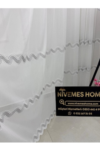 Nivemeshome Perlina Gümüş 1/3 Pileli Tül Perde Apm Gümüş
