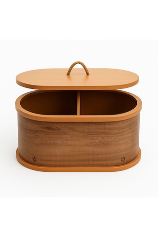 Dekorasyaa 2 Bölmeli Patates Soğanlık - Bambu - Oval Natural Desen Ahşap