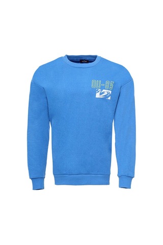 Bisiklet Yaka Ön Ve Arka Baskılı Erkek Mavi Sweatshirt - Wessi Siyah