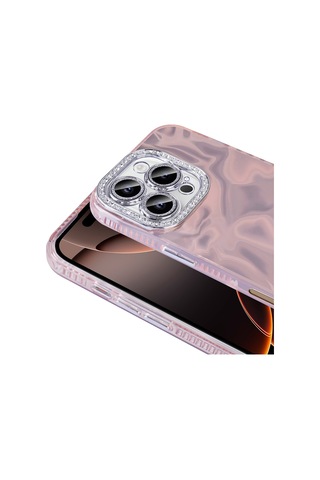 Apple iPhone 16 Pro Uyumlu Kılıf Parlak Kamera Çevresi Taşlı Kadın Telefon Kılıfı Kapak