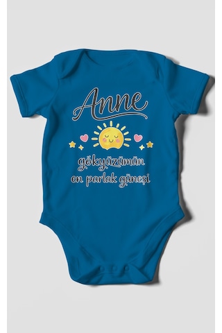 Morivokids Anne, Gökyüzümün En Parlak Güneşi Kısa Kollu Bebek Body Koyu Mavi