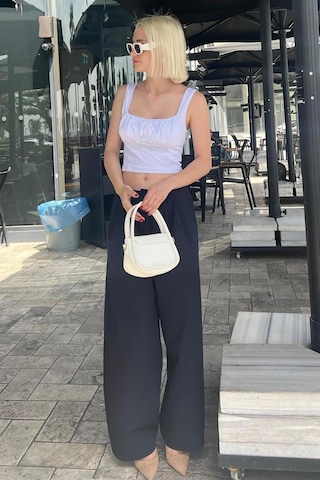 Madmext Lacivert Yüksek Bel Rahat Kesim Bol Paça Pantolon Mg2120-lacivert Lacivert