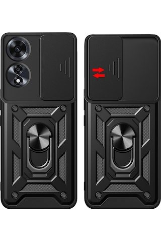 Zore Oppo A60 Uyumlu Magnetik Standlı Kamera Korumalı Msra Sürgülü Vega Kapak-siyah Siyah