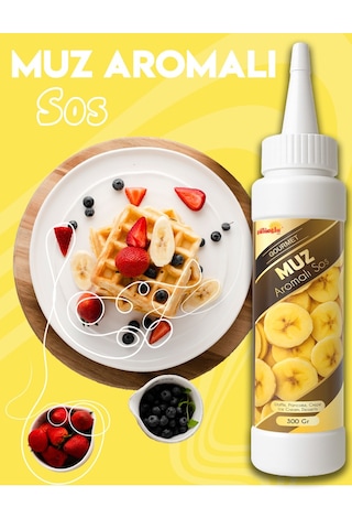 Güllüoğlu Muz Aromalı Sos - Waffle & Krep & Pankek & Tatlı & Dondurma & Kruvasan Sos - 300 Gr / 225 Ml