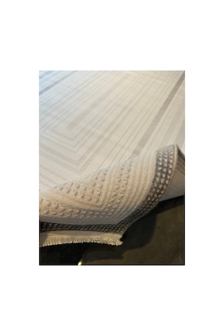 Merinos Vista Beyaz Renk Gri Çok Çerçeveli %100 Akrilik Yumuşak Dokulu Salon Oturma Odası Halısı 76591-95