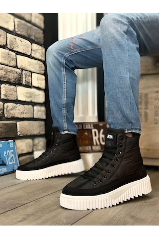 Boa Siyah Paraşüt Kumaş Yüksek Taban Yarım Bilek Erkek Bot Siyah