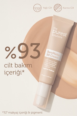 The Purest Solutions Yağlı ve Karma Ciltler İçin Matlaştırıcı BB Krem, SPF 50 + 40 ml – Açık / Orta Ton