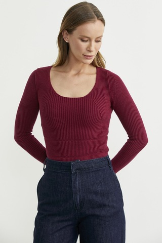 Sementa Fitilli Alttan Çıtçıtlı Triko Kazak - Bordo Bordo