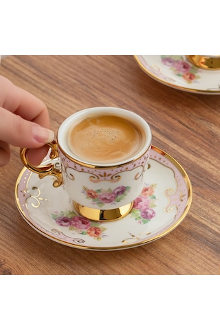 Porsima Ist-169 Yaldızlı Desenli Porselen Fincan Takımı Pembe
