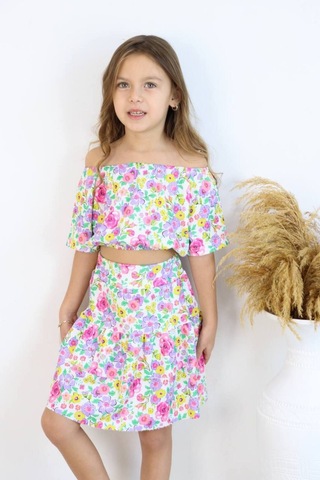 Carmen Yaka Madonna Desenli Etekli Takım - Bahar Esintisi Bahar Esintisi Etekli Takım Çok Renkli