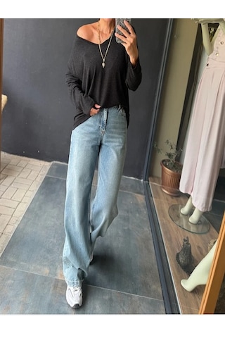 Mirve Butik V Yaka Yumoş Merserize Bluz Gri