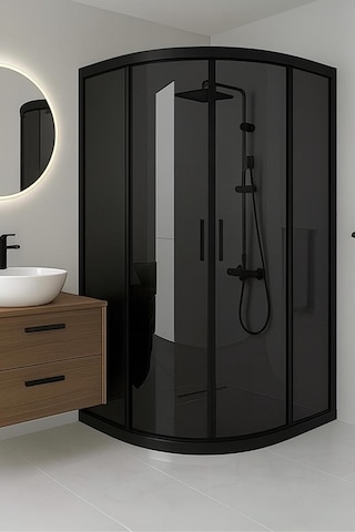 Duşakabin Füme Temper Cam Elegant Seri Oval Siyah Profil - Yükseklik: 190 Cm Siyah
