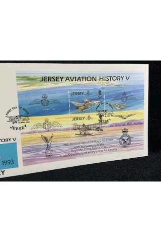 Uçak Temalı İngiltere S. Jersey Blok Pullu Özel Gün Damgalı İlk Gün Zarfı Fdc Raf Royal Air Force