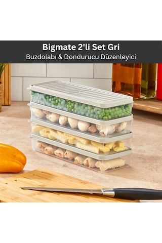 Bigmate 2'li Şeffaf Saklama Kabı 2x1 Lt Bgmt1115 Mikrodalga Buzdolabı Ve Dondurucu Uyumlu Düzenleyici Gri