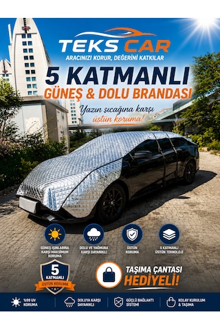 Güneş Koruyucu , 5 Katmanlı , Ultra Sağlam , Isı Yalıtımı , Dolu Koruyucu , Universal Oto Branda 1,6 Metre X 5 Metre