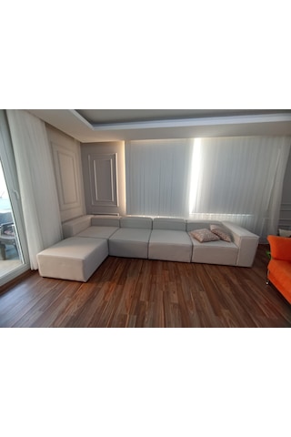 Most Mollis 5 Modül Köşe Koltuk 01 Kırık Beyaz Keten Kumaş Yumuşa