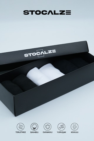 Stocalze Erkek Bambu Patik Çorap Dikişsiz Kaymaz Logo Desenli 6'lı Kutulu Set 40-46 Siyah - Lacivert - Beyaz