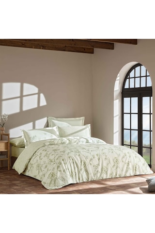 Linens Comia Pamuk Saten Çift Kişilik Nevresim Takımı Yeşil Yeşil